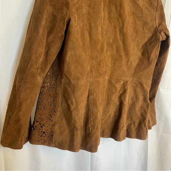CHI BY FALCHI Women’s Brown Genuine Leather Open Front Cut Out Jacket Size Small - Picture 17 of 17